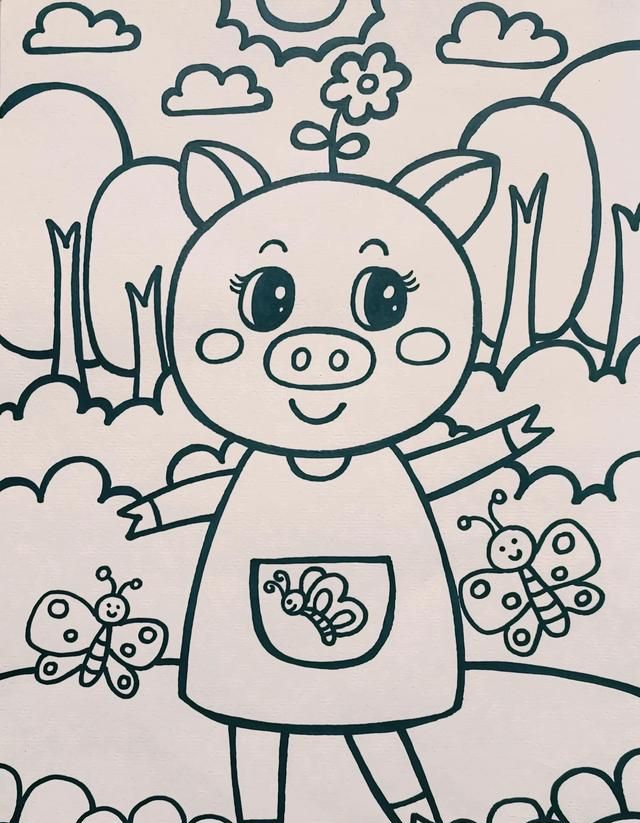 猪简笔画怎么画，动物简笔画绘画教程，猪简笔画大全，简笔画猪