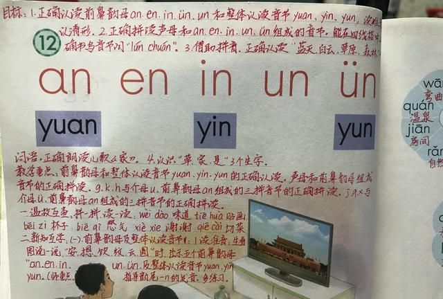 前鼻音韵母：an、en、in、un、ün，手写笔记帮你学